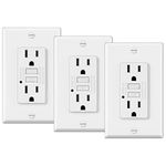 ELECTECK 3 Pack GFCI Outlets 15 Amp, Tamper Resistant (TR), Decor GFI Receptacles with LED Indicator, Ground Fault Circuit Interrupter, Decorative Wallplate Included, ETL Certified, White