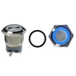 Electronic Spices 22 mm 12-24V Ring Light Horn Types Push Button Metal Switch with Blue Indicator