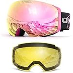 Odoland OTG Ski Goggles Set with Detachable Lens, Frameless Magnetic Lens for Skiing Skating Snowboard, Anti-Fog and UV400 Protection Snow Goggles for Men and Women PP