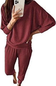 PRETTYGARDEN Women's Fall Fashion Outfits 2 Piece Sweatsuit Solid Color Long Sleeve Pullover Long Pants Lounge Set (Brown Red,Medium)