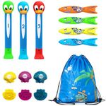 Xndryan Diving Toys for Swimming Pool, Dive Pool Toys Underwater Diving Toys Include 3Pcs Diving Sticks, 4Pcs Diving Torpedoes, 6Pcs Dive Shells, Fun Swimming Sinkers for Kids Swimming Pool Toys