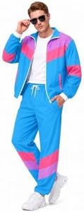 Pushayt 80s Outfit for Men Women - Retro 90s Neon Tracksuit, Vintage Track Suit Set, Halloween Costume & 80s Party (Blue, M)