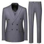 UNINUKOO Men's Suits 2 Piece Pinstripe Double Breasted Tuxedo Suit for Men Slim Fit Formal Dress Blazer Jacket Pants, Dark Grey, XL