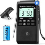 Bluetooth AM FM Radio with 1200mAh Rechargeable Battery Portable Transistor Pocket Radio with Best Reception,5W Big Speaker,LCD Screen,Earphone Jack,Support SD Card and USB MP3 Player for Jogging