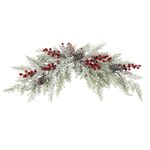 SHACOS Artificial Christmas Swag Arch 70cm Winter Pine Needles Decoration Swag with Pine Cone and Red Berries Snow Artificial Greenery Christmas Swag Wreath for Front Door Wall Decor