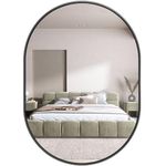 Amazing Tour 50 x 70cm Large Modern Oval Mirror Black Brushed Frame Wall Mirror Metal Framed HD Glass Wall Mirror for Makeup Bathroom Living Room