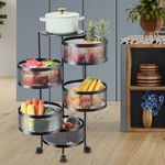 KWER Metal Round Kitchen Rotating Trolley Portable Storage Rack Round Design Fruits&Vegetable Onion,Spice,Jars Container Basket Organizer Holder Stand Kitchen-Black (5 Layer Round Black)