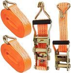 AHUNTTER 2 Sets Ratchet Tie Down Straps 5cm x 6m, 11000lb Break Strength, Heavy Duty Lashing Strap, Securing Straps with Handle and Metal J Hook for Trucks, Cars, Motorcycles – Orange