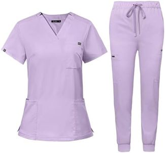 niaahinn Scrub for Women Scrubs Top with Classic V-Neck & Yoga Jogger Pants Medical Nursing Uniform Scrub Set (Lavender, XXL)