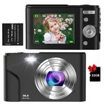 Digital Camera, 1080P Full HD Compact Camera 36MP Vlogging Camera with 16X Digital Zoom, 2.4" LCD Mini Camera for Student, Kids, Beginners(Black)