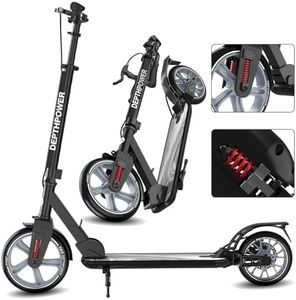 CUIOT Kick Scooter for Ages 6+, Kids, Teens & Adults - Max Load 300 LBS, Foldable 9-inch Big Wheels Scooters with Kickstand, 5 Adjustable Levels & Dual Brakes, Triple Suspension, Steering Limit,B
