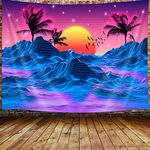 JAWO Retro Neon Trippy Large Tapestry for Men, Cool Mountain Sun 70s 80s Room Decor Aesthetic Art Tapestry Wall Hanging for Bedroom, Vaporwave Tapestries College Dorm Beach Blanket (80W X 60H)