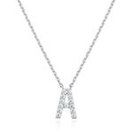 PAVOI 14K White Gold Plated Cubic Zirconia Initial Necklace | Letter Necklaces for Women | A Initial