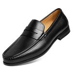 Journey West Mens Penny Loafers with Genuine Leather Business Dress Slip on Loafer Shoes for Men, Black, 7