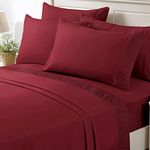 BYSURE Hotel Bed Sheets Set with 4 PCS Ruched-Hem Pillowcases(King, Embossed Burgundy), 15-inch Deep Pocket Microfiber Sheets, Super Soft Bedding Sets