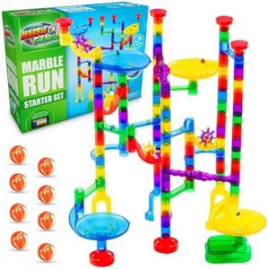 Marble Genius Marble Run Starter Set - 130 Complete Pieces + Free Instruction App (80 Translucent Marbulous Pieces + 50 Glass Marbles)