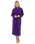 Ladies Fleece Dressing Gown Sizes UK 10 to 26 Robe wrap Button Front Pockets (14/16, Purple)