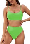Pink Queen Women's 2 Piece Scoop Neck High Cut Bikini Set Swimsuits Green M