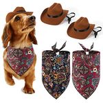 Jupsk Pet Dogs Cats Cowboy Costume Hats and Bandanas Scarf Set of 4, Pet Cowboy Caps and Triangle Scarves Accessories for Puppy Kitten, Pet Party Festival and Daily Wearing Decoration