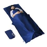 MYCARBON Travel Sleeping Bag Liner, 100% Cotton Durable and Super Soft 220 x 90 cm Roomy Travel Sheet Portable Lightweight for Camping Bed Bag, Hostels, Coaches, Picnic, Trains with Pillow Pockets