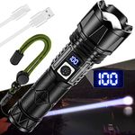 Jayxinli Torches LED Super Bright 500000 Lumen Rechargeable, Powerful Torch with 5000 mAh Rechargeable Battery, 5 Lighting Modes with Zoom and LCD Power Display