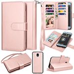 Takfox Galaxy J3 2018 Wallet Case, Samsung J3 Achieve/J3 Orbit/J3 Aura//J3V/Express Prime 3/J3 Star/Sol 3 Wallet Leather Folio Flip 9 Card Holder with Strap Detachable Magnetic Phone Cover-Rose Gold