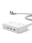 UGREEN Extension Lead with 4 USB Slots, 2 Way 2990W Max Multiple Plug with 1.5m Extension Cable, Compatible with iPhone 17/16/15/14, iPad Pro/Mini, Suitable for Home/Office, White