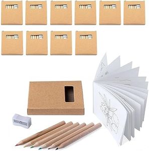 10 Scatole da 6 Matite Colorate, 1 Libro da Colorare e 1 Temperamatite. In Totale: 60 Mini Matite, 10 Mini Libri per Bambini e 10 Temperamatite