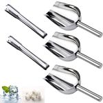 Lanjue 5PCS Stainless Steel Sweet Scoops and Tongs Set, 3PCS Ice Scoop for Bar 2PCS Coffee Sugar Cubes Tongs Scoops for Food Flour, Silver, (A68539K)