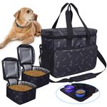 Zwini Dog Travel Bag Washable Storage Supply Tote Thermal Bag with Compartments, Foldable Feeder and Drinker (Black)