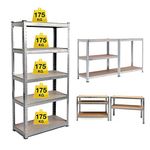 Shelving Unit for Garages and Sheds 180x90x40cm Racking Storage Shelves Metal Shelving 5 Tier Boltless Garage Storage Shelving Adjustable Shelf Easy Assembling Total Capacity 875KG -Galvanised