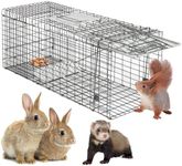 HomGarden Live Animal Cage Trap 32'' Steel Humane Release Rodent Cage for Rabbits, Stray Cat, Squirrel, Raccoon, Mole, Gopher, Chicken, Opossum, Skunk, Chipmunks, Groundhog Squire