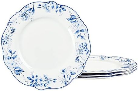 fanquare 8 Inch Blue Floral Porcelain Dessert Plates Set of 4, Scalloped Ceramic Salad Plates for Appetizer, Microwavable Plates