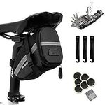 Hommie Bike Repair Tool Kits, 16-in-1 Bicycle Saddle Bag with Repair Set, Mechanic Portable Tyre Tools Set Bag with Reflective Strip,Black