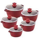 SQ Professional Nessa Granum Die-Cast Aluminium Stockpot Set with Non-Stick Coating 5pc (Jhansi Red)