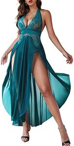 Avidlove Women Lingerie Deep V Neck Nightwear One Piece Sexy Nightgowns Mosaic Lace Mesh Dress (M, Green)