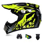 Motorcycle Helmet, Youth Kids Dirt Bike Helmets,Motocross Racing Bike Helmet Four Seasons Universal (Gloves, Goggles, Mask, 4 Piece Set) (Large, Yellow)