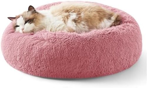 Bedsure Calming Cat Beds for Indoor Cats - Small Cat Bed Washable 20 inches, Anti-Slip Round Fluffy Plush Faux Fur Pet Bed, Fits up to 15 lbs Pets, Mauve Blush