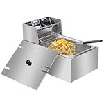 Deep Fat Fryer 10.8 Litre, Electric Deep Fryer Easy Clean w/Basket & Lid, 11.4QT Countertop Stainless Steel Commercial Kitchen Fat Fryer Frying Machine for Chips, French Fries, Donuts, 220V 2500W