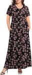 TAOHUADAO Women's Summer Plus Size Dresses Crewneck Ruffle Short Sleeve Casual Maxi Dress with Pockets, 1-fl Gypsophila, XX-Large