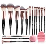 MAANGE Professional Makeup Brushes 15 Pcs Synthetic Makeup Brushes Set with 1 Makeup Sponge & 1 Brush Cleaner (Black Gold)