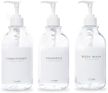 MaisoNovo Refillable Shampoo and Conditioner Bottles | 16.9 fl oz Set of 3 Clear Plastic Bottles White Pumps