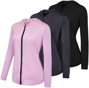 3 Pack: Womens Just My Plus Size Dry Fit Long Sleeve Full Zip Up Hoodie Jacket Ladies Athletic Running Track Workout Sports Yoga Pockets Shirt Rain Sweat Up Winter Rain Lightweight Outerwear-SET8, 1X