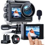 iZEEKER Action Camera iA200 4K 30FPS 24MP, 40M Waterproof Underwater Camera, Dual Screen, WiFi, EIS, Helmet Camera with 2x1350mAh Batteries, External Microphone, Remote Control and Accessories Kit