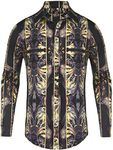 Pacinoble Mens Long Sleeve Fashion Luxury Design Print Dress Shirt, Black, Large