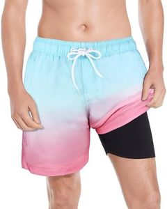 Men's Sports Workout Shorts with Compression Liner Beach Trunks Quick Dry Boardshorts Classic Length