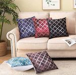 Cloth Fusion Velvet Cushion Cover Set Of 5| Hd Gold Foil Print Throw Pillow Covers 16X16 Inches | (Multi, 5), 100 TC