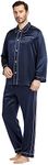 LilySilk Men Silk Pajamas Set Summer Most Comfortable Sleepwear Navy Blue L