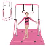 YEEGO DIRECT Gymnastics Bar with Rings, Folding Gymnastics Bar for Kids Ages 3-12, Expandable for Home Training Kids Gifts for Girls Boys (Pink & Black)