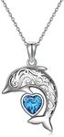 ONEFINITY Dolphin Necklace 925 Sterling Silver Dolphin Pendant Cute Animal Ocean Blue Heart New Years Necklace Jewelry for Women